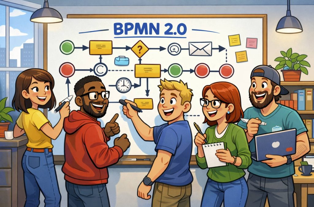 Stakeholders working together on a BPMN 2.0 process map