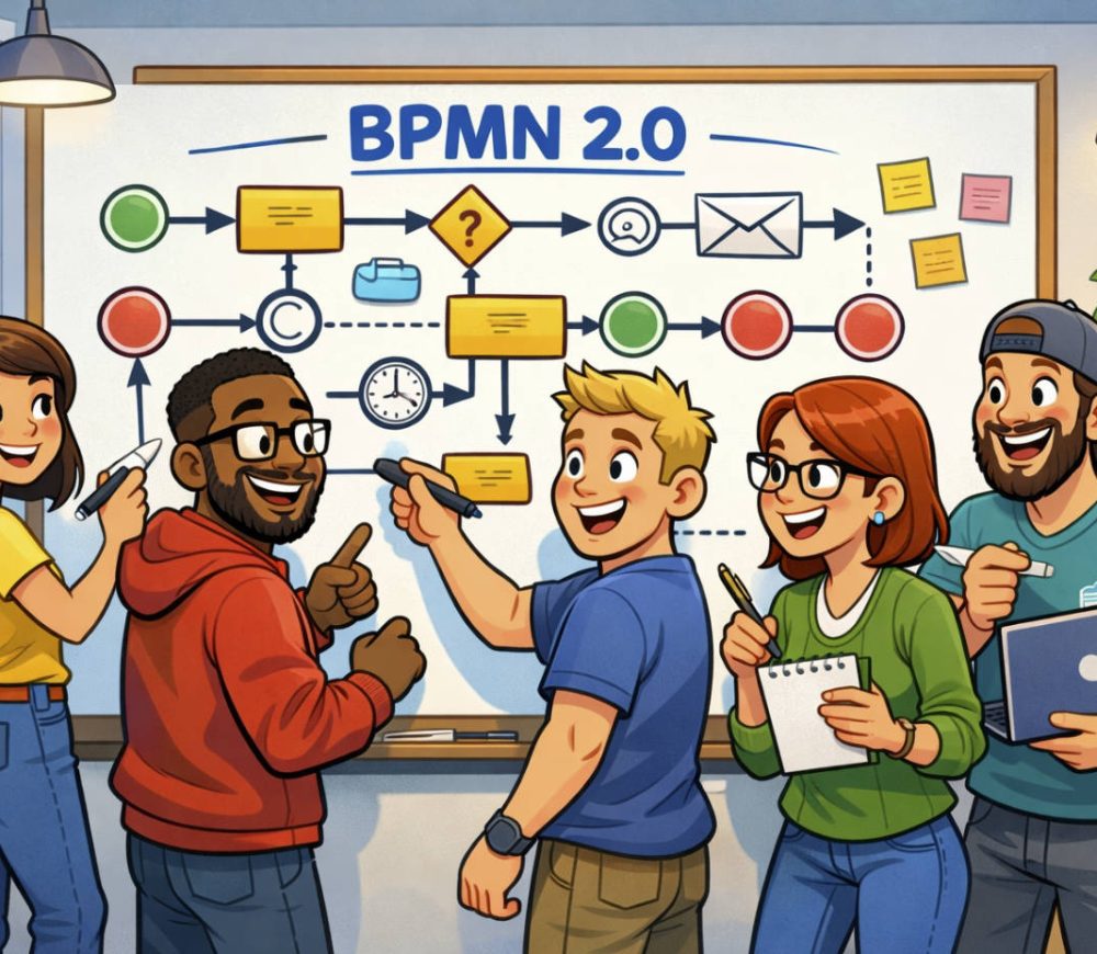 Stakeholders working together on a BPMN 2.0 process map